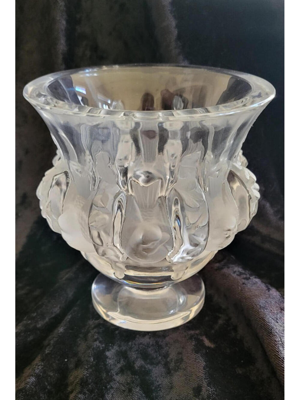 Signed LALIQUE Dampierre Frosted Sparrow Crystal Birds Bowl